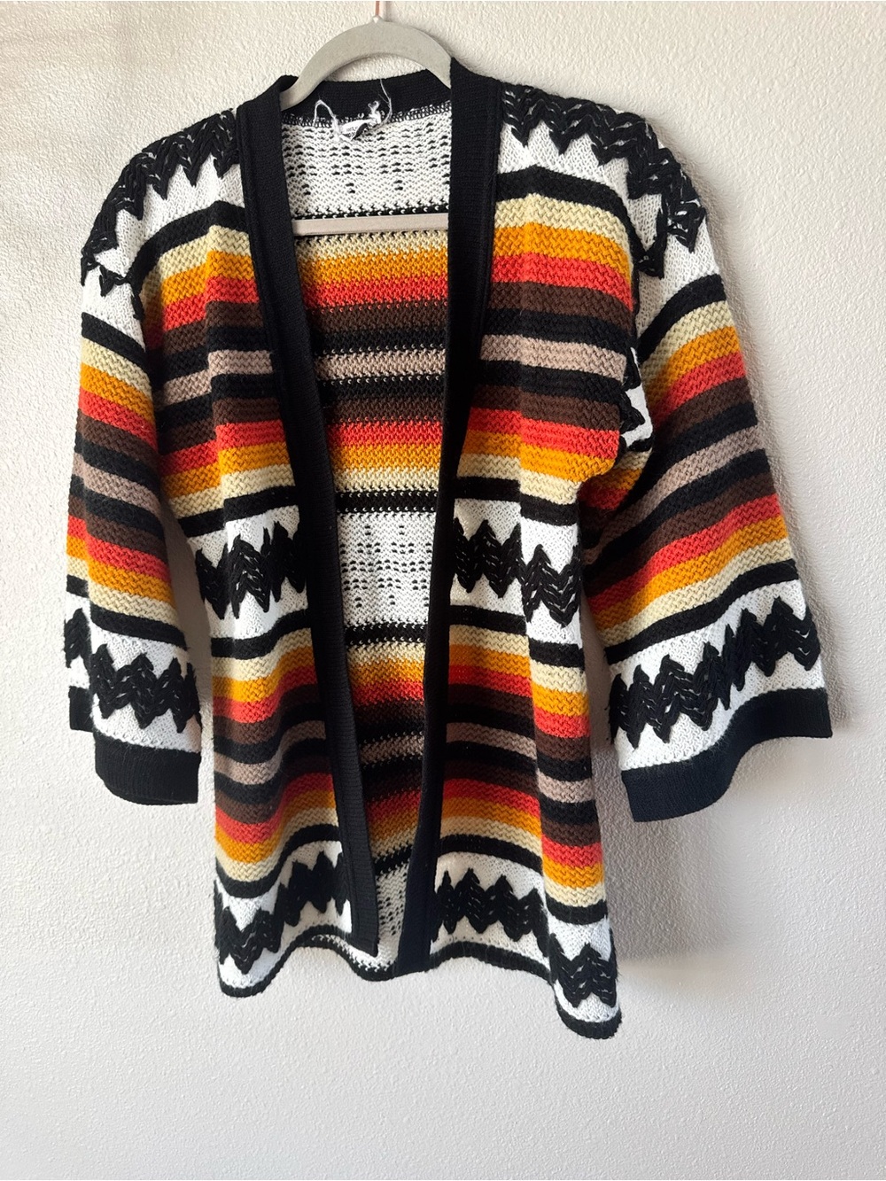 VTG! BOHO Open-Front Striped Knit Cardigan Sweater